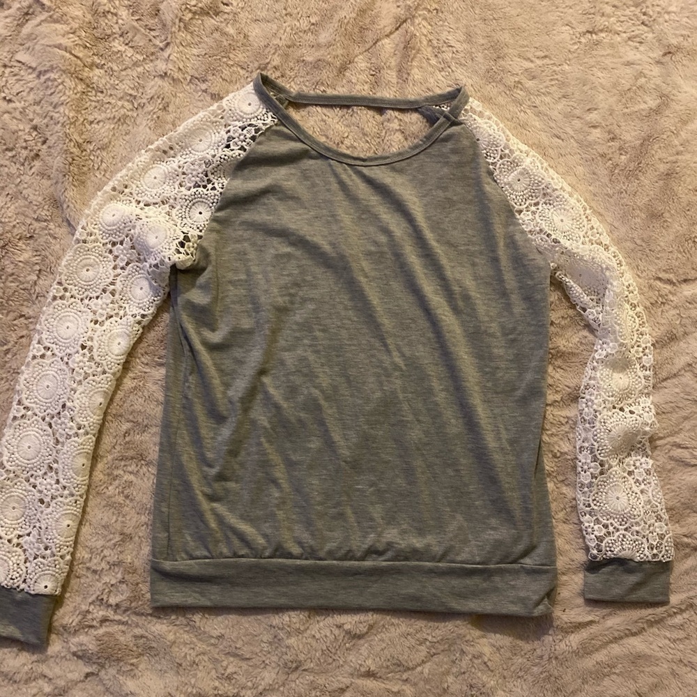 Grey and White Long Sleeve T-Shirt